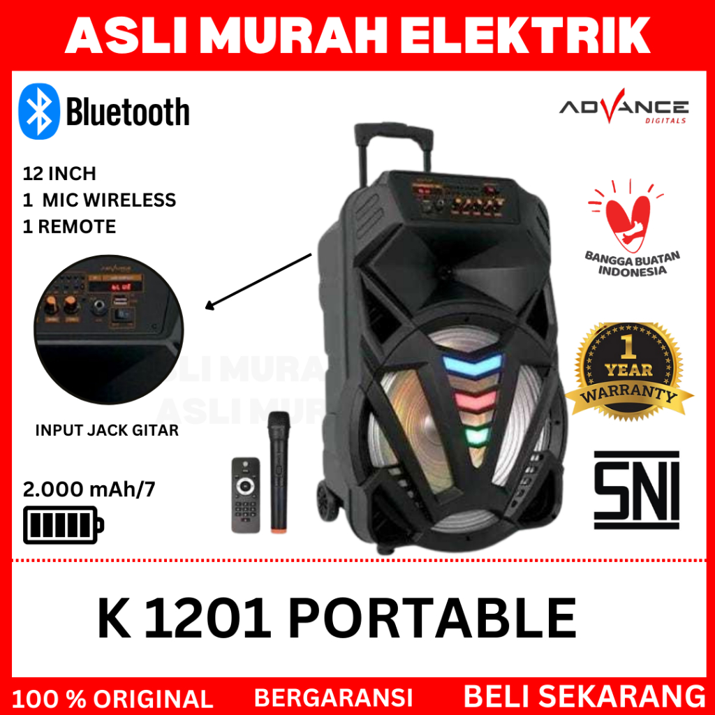 Speaker Bluetooth Advance K1201 Speaker Meeting Portable 12 Inch//Advance K1201 Speaker Portable 12I