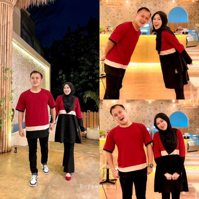 Maroon kombinasi 3 warna / kaos pasangan / kaos couple / set couple / kaos set family couple