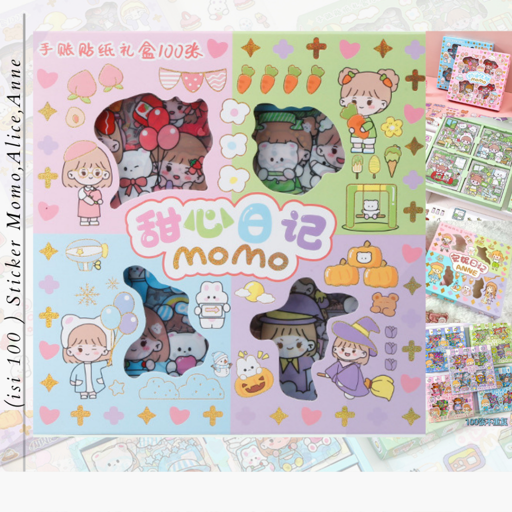 

mainan Sticker 1 pack isi 100 STIKER Momo Rainbow 2d KARTUN motif KOREA pet imut cantik lucu bagus