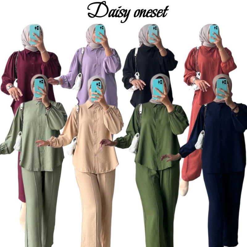 Daisy One Set | One Set Polo Linen | Setelan Polo Linen | Setelan Jumbo