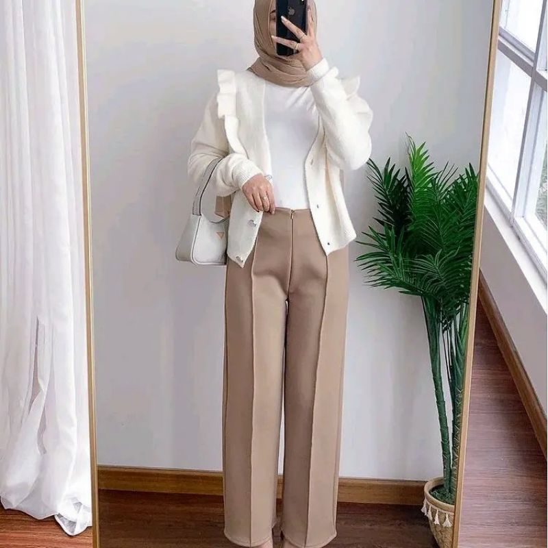 Celana Kulot Scuba Premium Wanita Tebal Panjang Kulot Scuba Zipper Jumbo