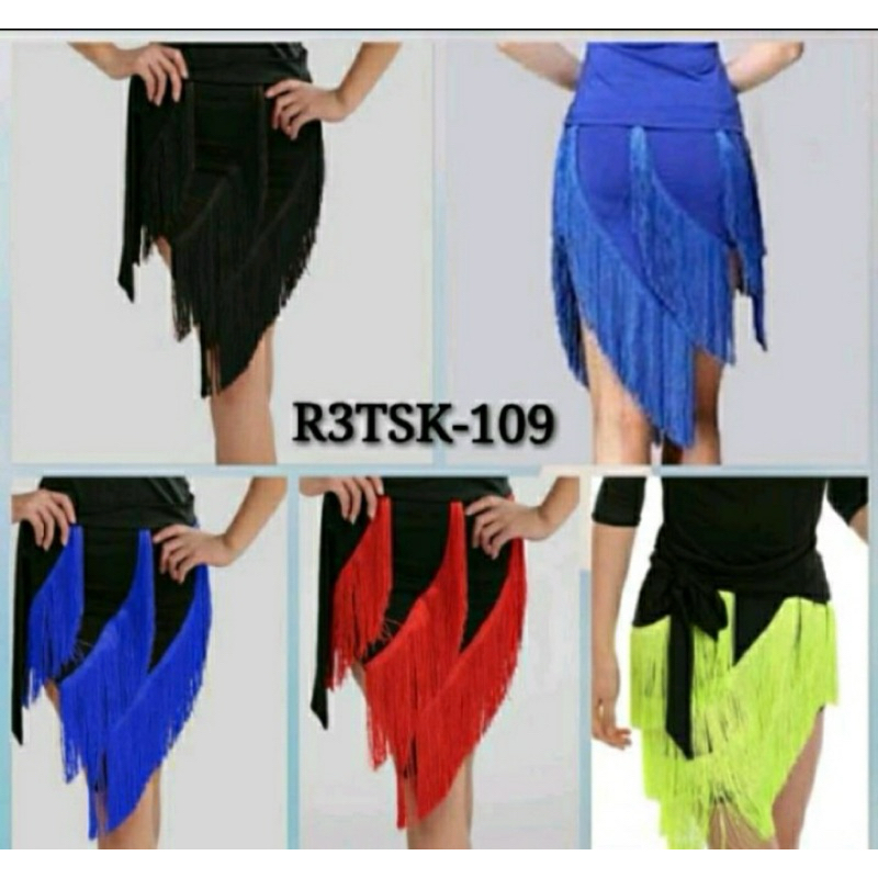 Rok Rumbai 3T Segi Tali Kombinasi Warna Rok Bawahan Skirt Line Dance Belly Dance Salsa Latin Kostum 