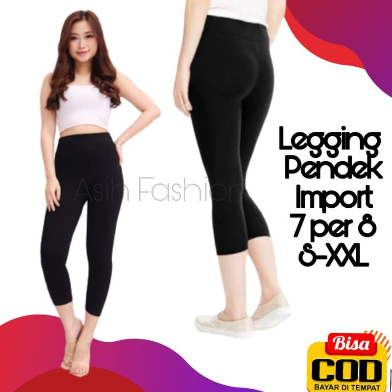 Celana legging import wanita 7/8 Hw polos fit to 80 kg / legging tebal premium.
