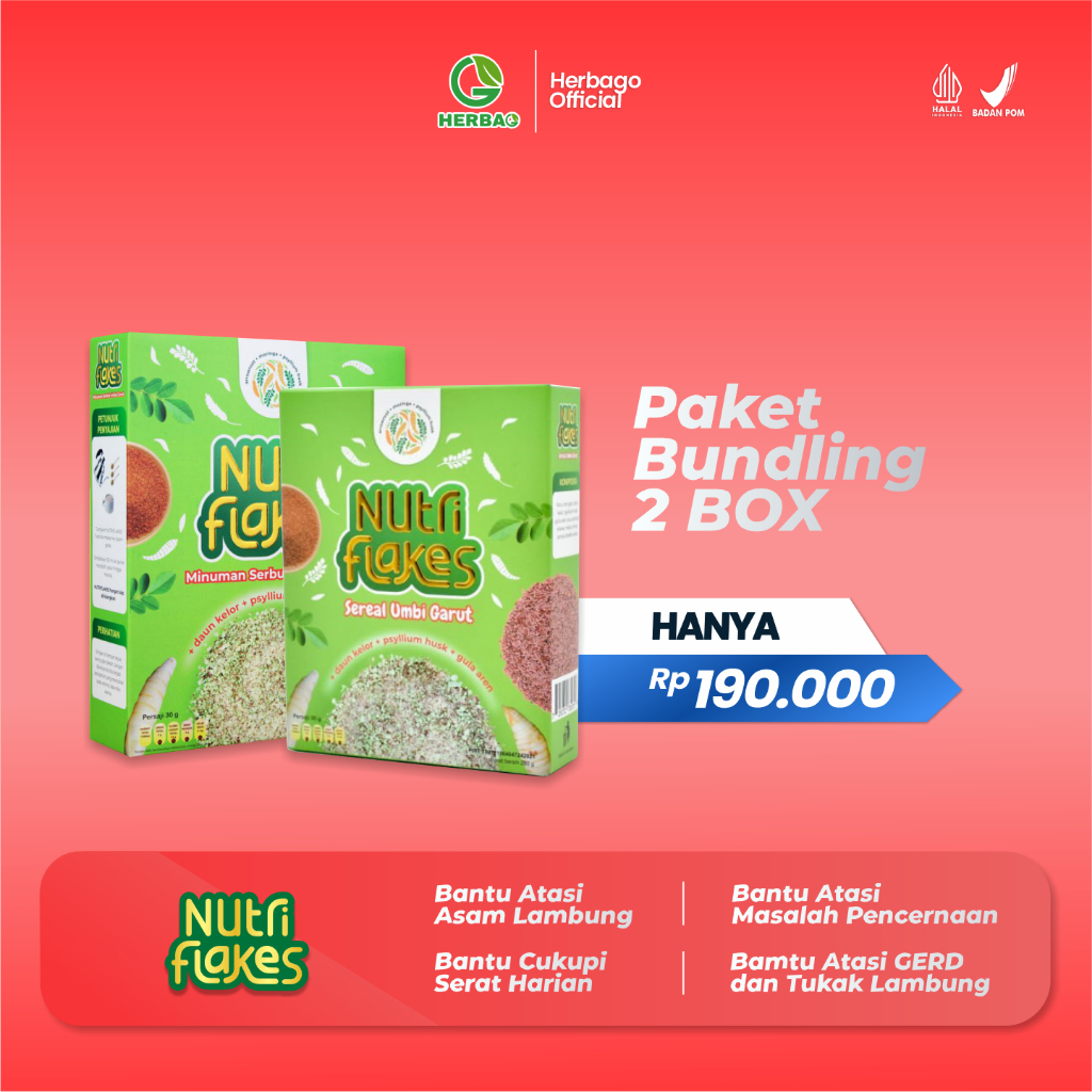 

Nutriflakes Paket 2 Box Original – Sereal Dengan Kandungan Daun Kelor Umbi Garut Dan Susu Kambing Etawa Atasi Solusi Permasalahan Lambung Maag Kronis Membantu Mengontrol Kadar Gula Darah Dan Memperbaiki System Pencernaan 100% Aman Tanpa Efek Samping