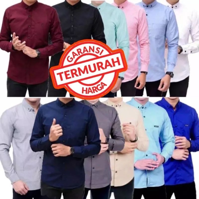 EXCLUVE Kemeja Polos Pria Lengan Panjang | Kaos HEM Polos Pria Material Signatur