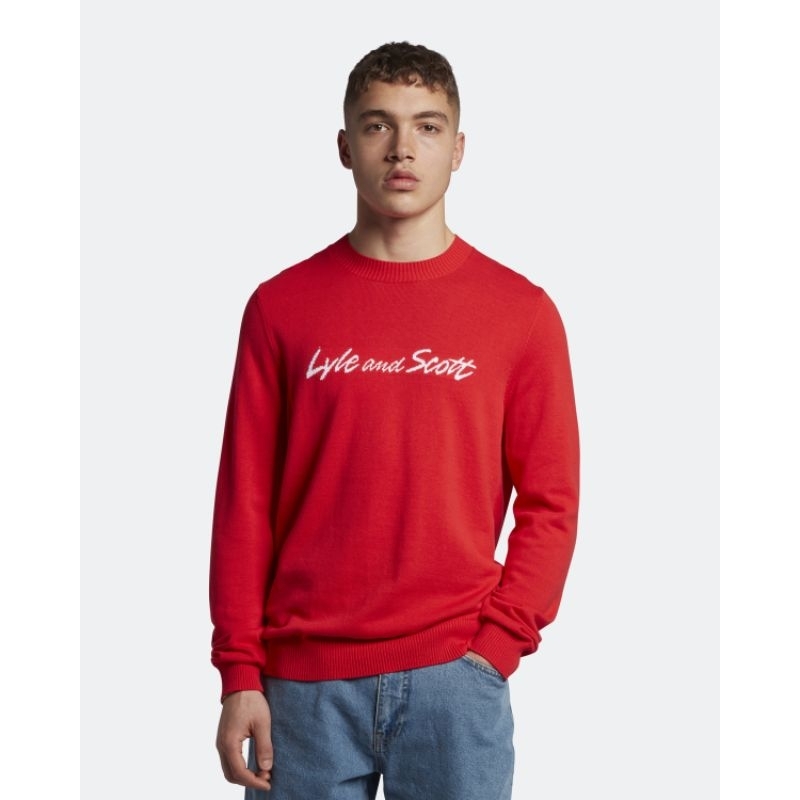 Lyle and Scott Intersia Crewneck Jumper Red Original