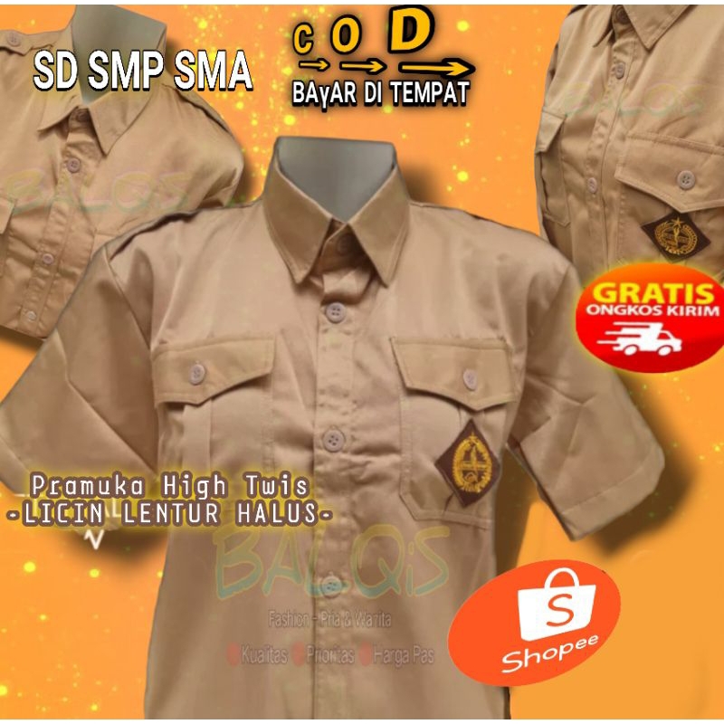 Baju Pramuka Twiss Licin | Lengan Pendek SD SMP SMA Seragam Sekolah
