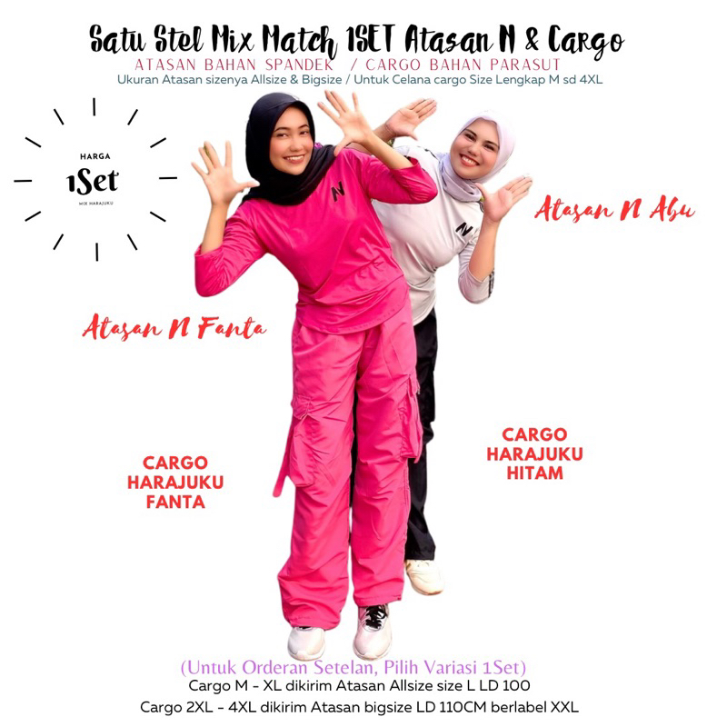 Mix Atasan Baju Senam N Petir dan Cargo Harajuku Bahan Atasan Polyster Spandek Dan Cargo Bahan