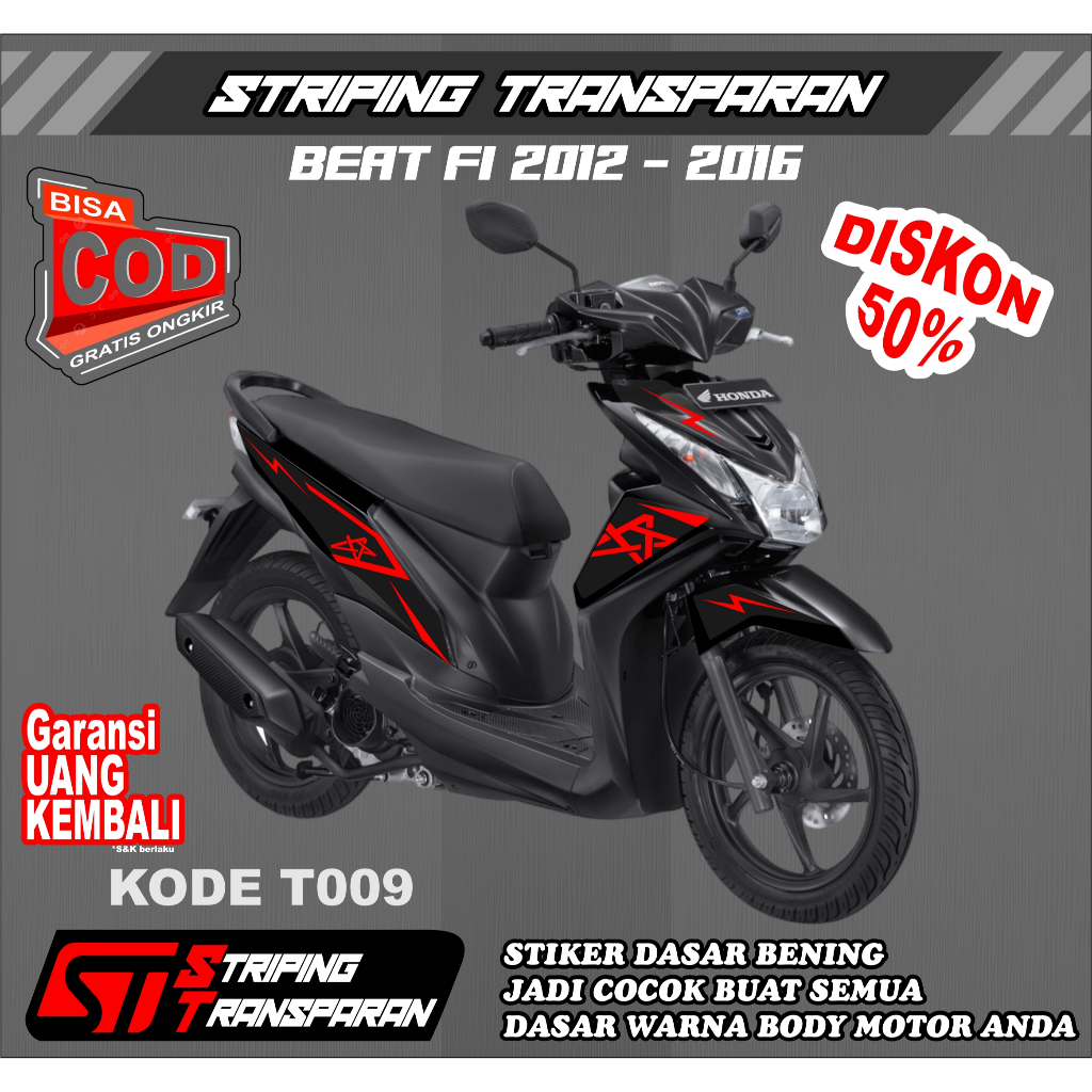 Striping Stiker Transparan Beat Fi 2012 2013 2014 2015 (T09) - Sticker UV Transparan beat fi