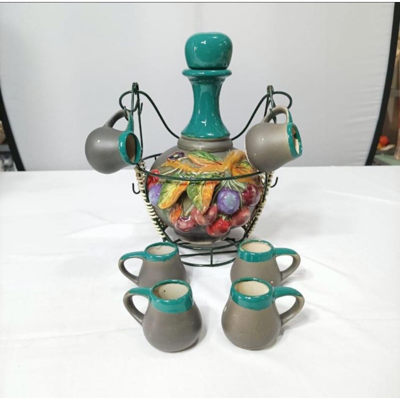 pajangan hias set cangkir keramik