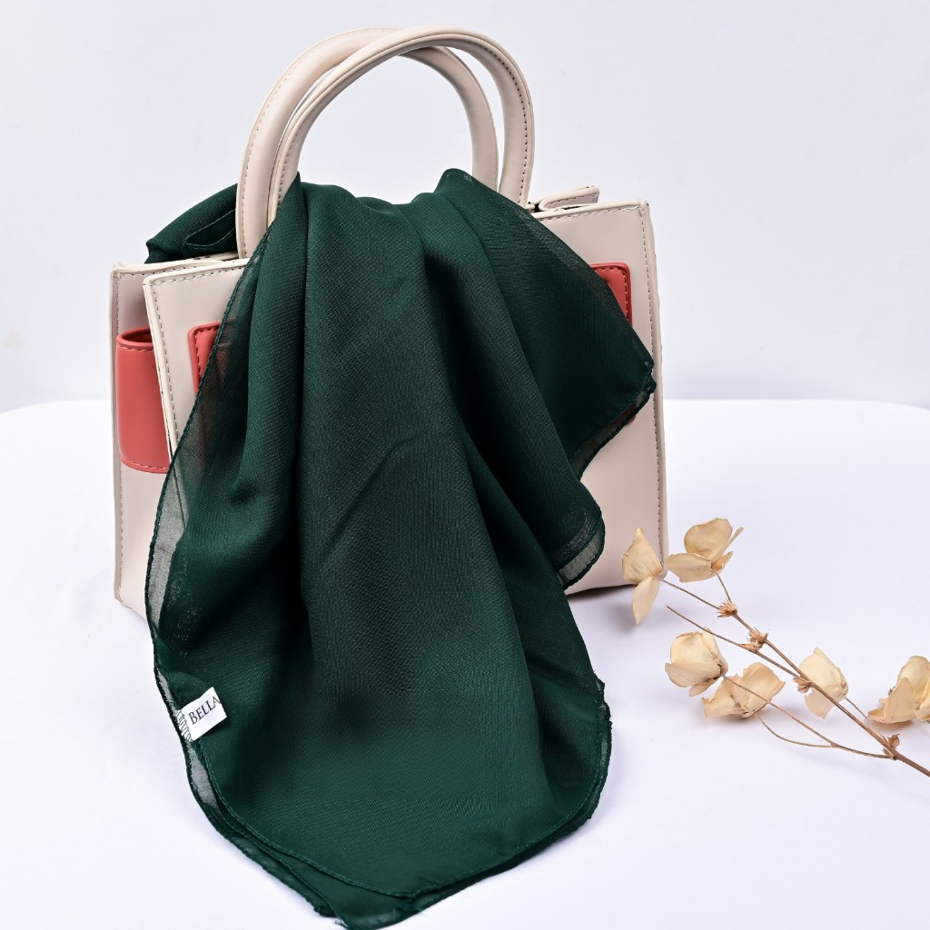 Kerudung Segiempat Polos BELLA SQUARE Hijab Pollycotton Jilbab Bela Grosir Murah "Full Warna" Hijau 