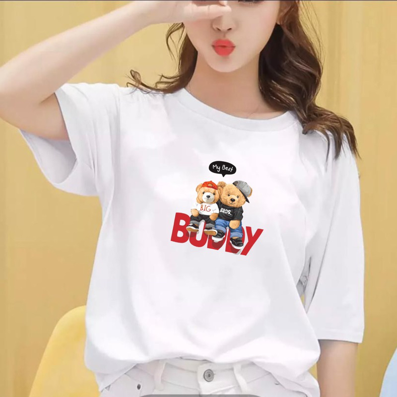 kaos atasan wanita 100rb dapat 6 motif bear buddy bahan babyterry