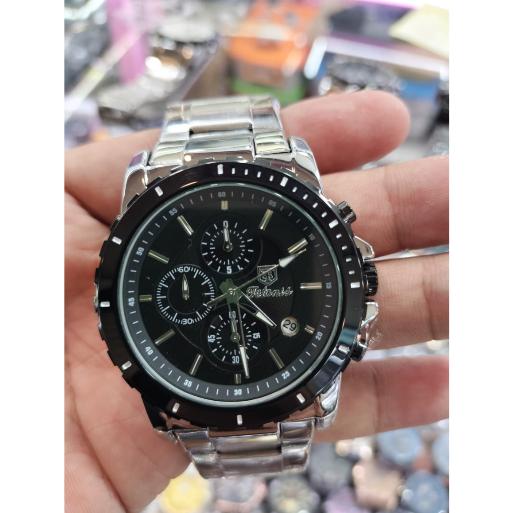 Jam Tangan Formal Pria Tetonis Japan Tali Rantai Tanggal Dan Crono Aktif Bonus Pulpen Dan Logam Muli