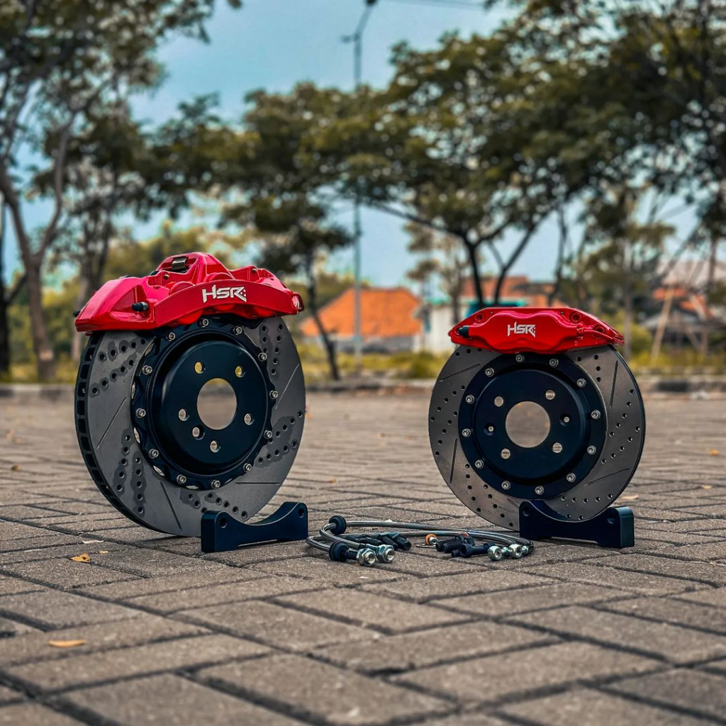 Jual BBK BRIO & JAZZ / BBK RED HSR 4 PISTON MZ7600 FRONT 285X24 DRILLED SLOTTED JAZZ&BRIO