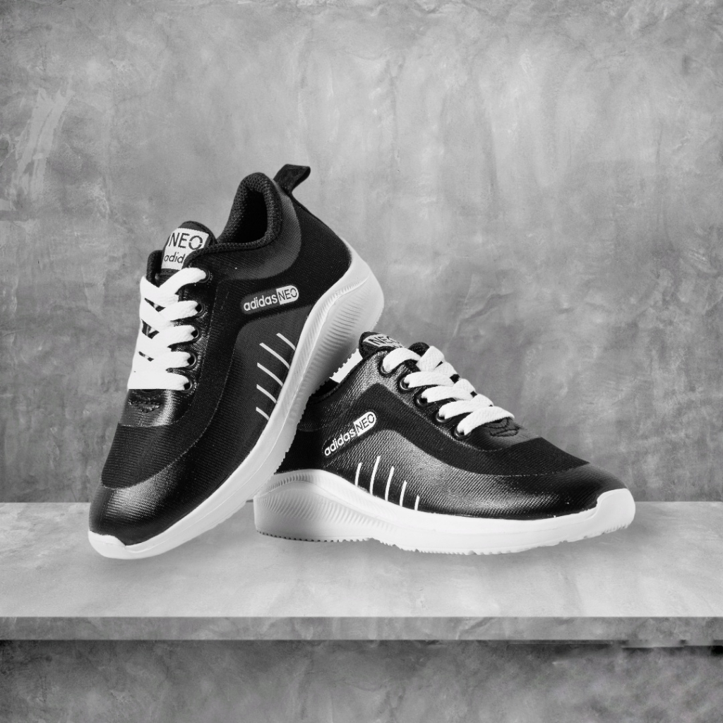 SEPATU SEKOLAH HITAM POLOS PUTIH ADIDAS55 NEO MODEL TALI TERBARU SEPATU ANAK LAKI LAKI PEREMPUAN