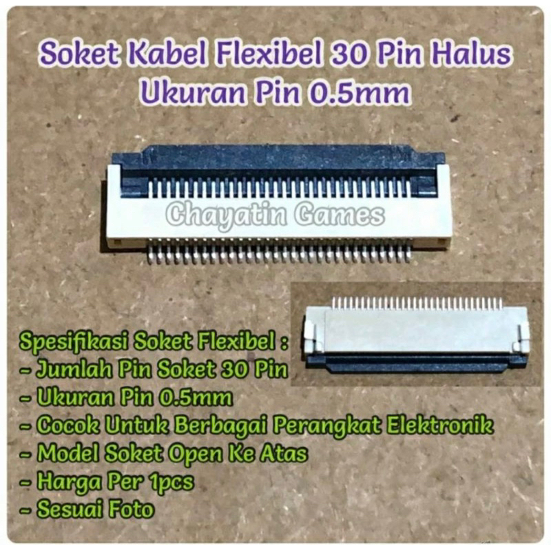 Soket Kabel Flexibel 30 Pin Halus - Ukuran Pin 0.5mm / Soket Flexibel Pin Halus