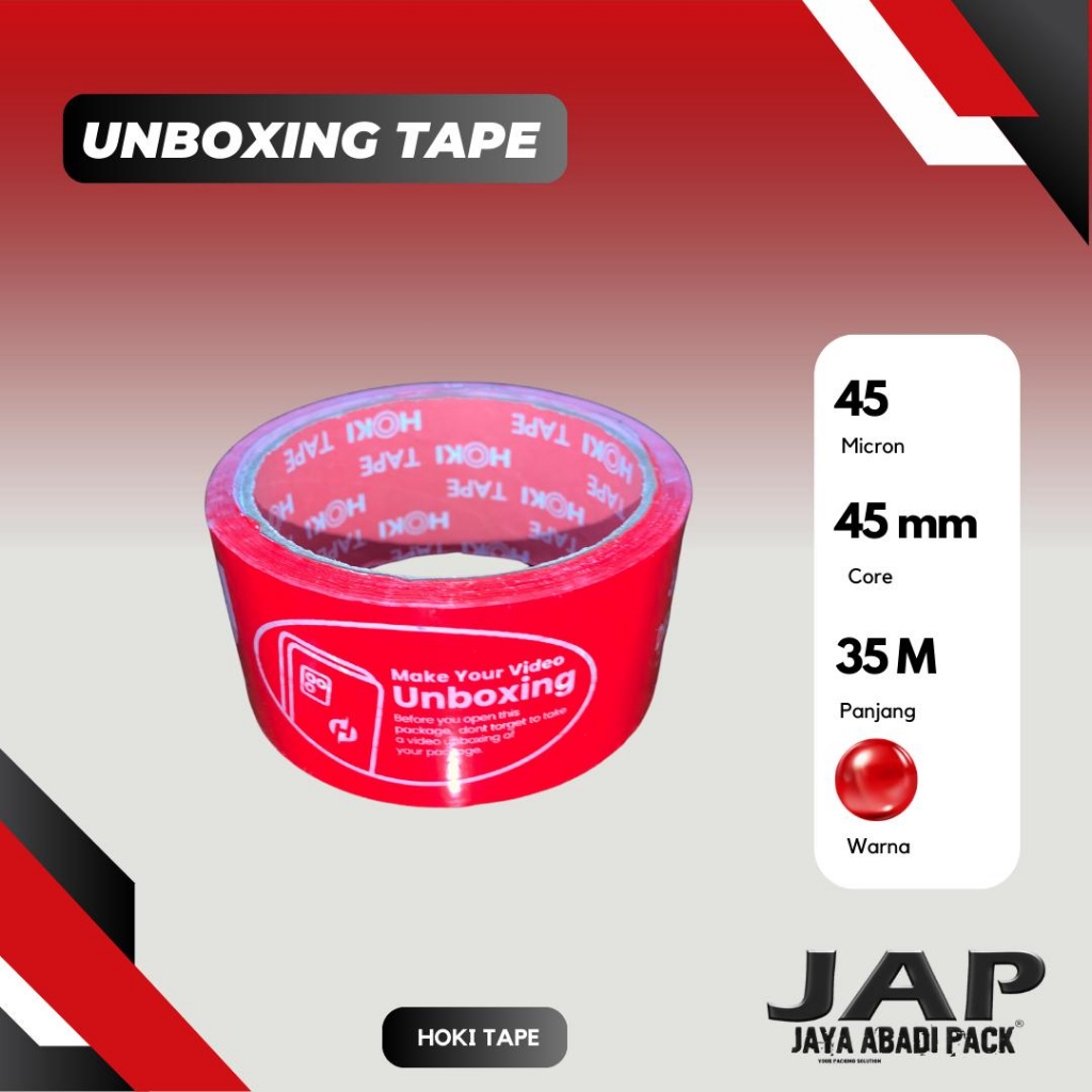 

Lakban Printing Unboxing 45mmx35M FULL ( WAJIB UNBOXING PAKET ANDA) ( 1 Roll / 1 Pcs )