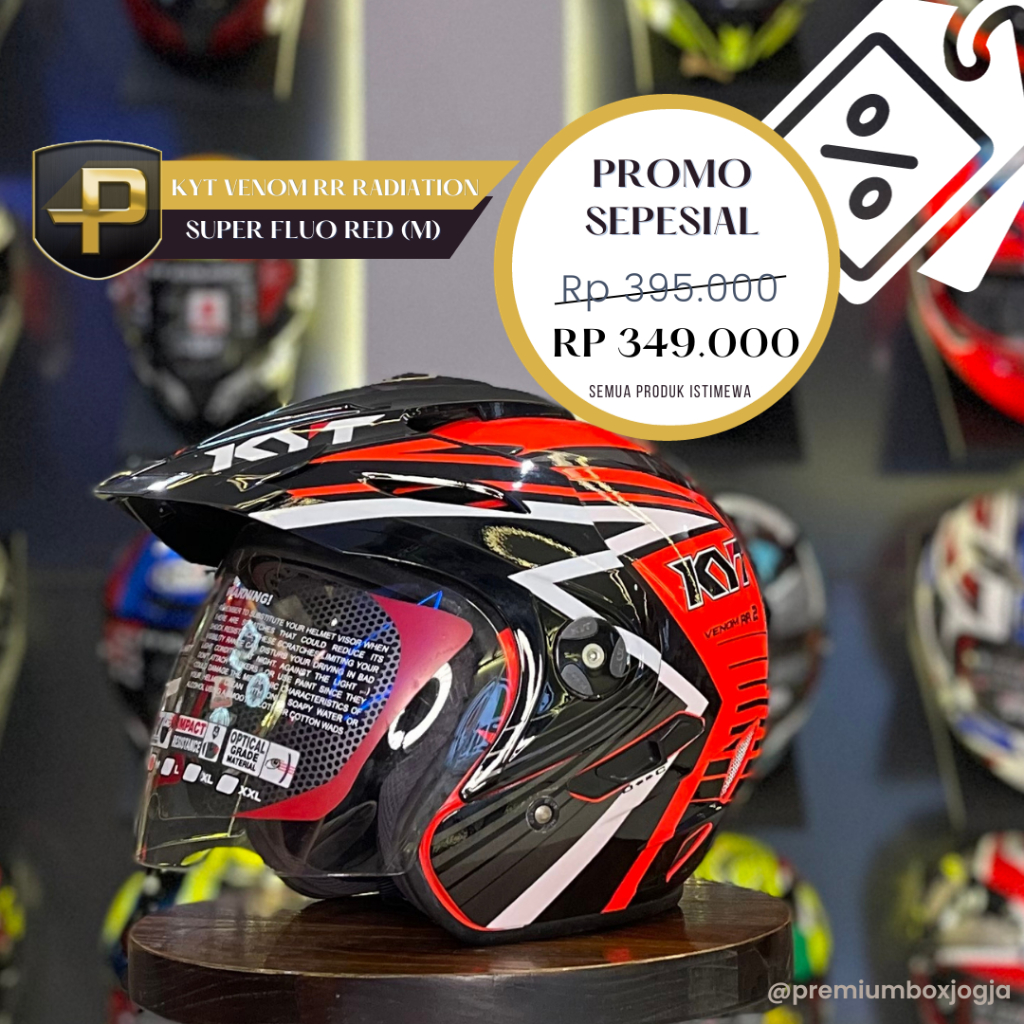 Helm KYT VENOM RR 2 RADIATION SUPER FLUO RED FLUO BLACK