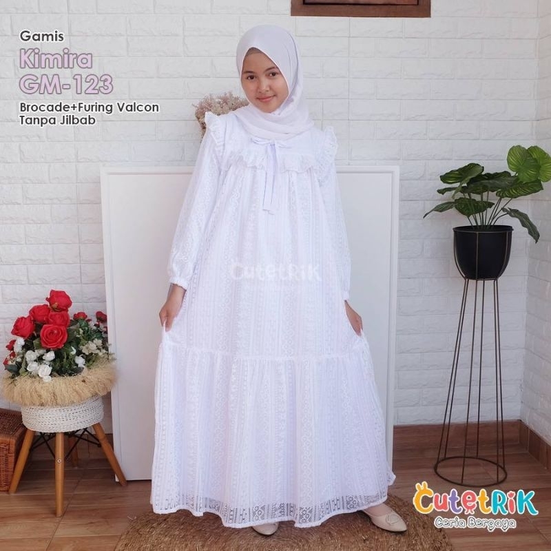 CUTETRIK Gamis KIMIRA GM-123 Putih Brokat Manasik Anak, Remaja, Dewasa