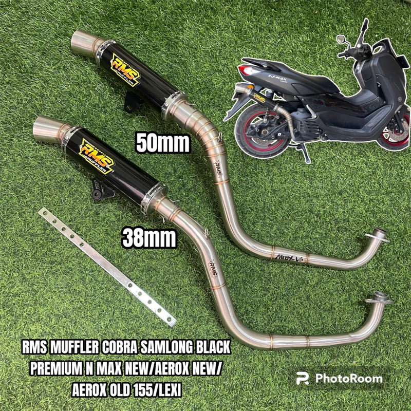 knalpot samlong rms muffler Aerox new n max new aerox old 155 lexi inlet 38 dan 50mm black