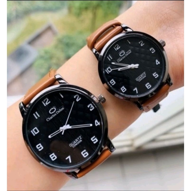 JAM TANGAN PRIA WANITA COUPLE CARLES DELON WATER RESIST KULIT IMPORT