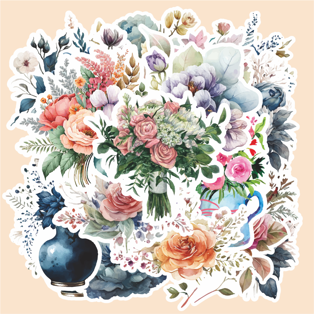 

(random)stiker satuan bisa cutting tema FLOWER BOQUET-watercolor