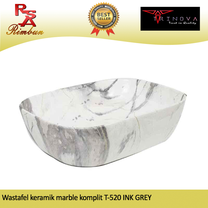 Wastafel Atas Meja Keramik marble komplit T-520 INK Grey marmer