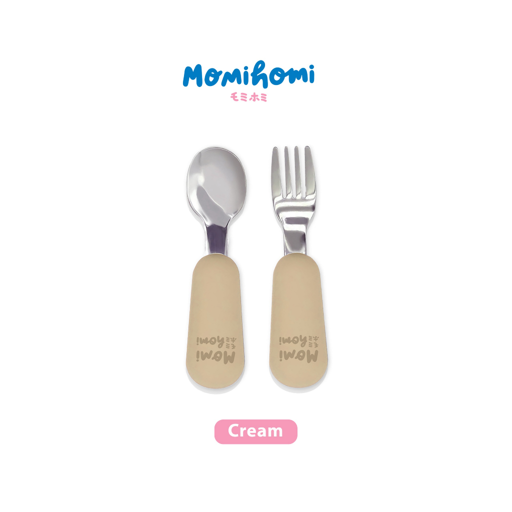 Momi Homi Sendok Makan Bayi 3017 Set Stainless  Sendok Garpu BPA Free Food Grade Set Sendok Makan Bayi 2 in 1 Anti Karat Peralatan Makan Perlengkapan MPASI  Training Spoon And Fork Aman Untuk Anak