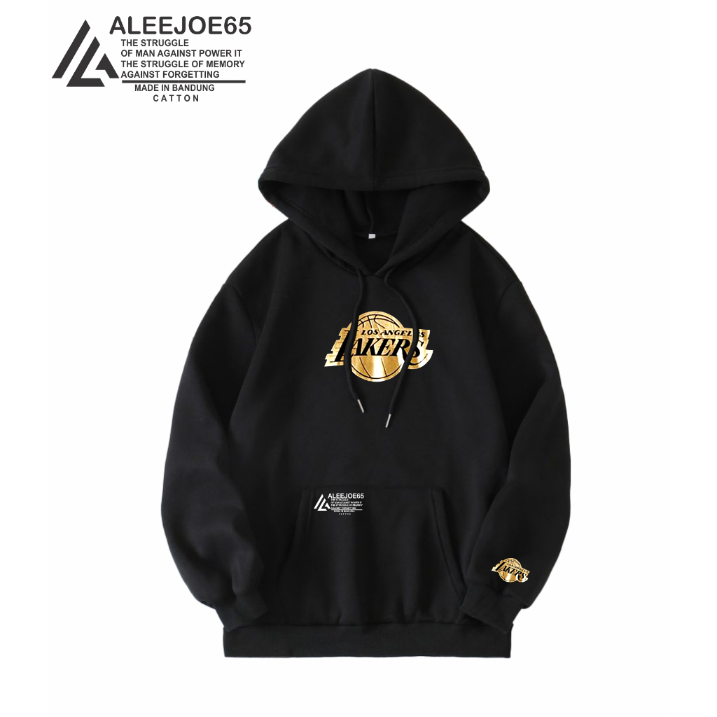 sweater hoodie pria distro aleejoe warna hitam LAKERS  authentic sablon gold hoodie korean style swe