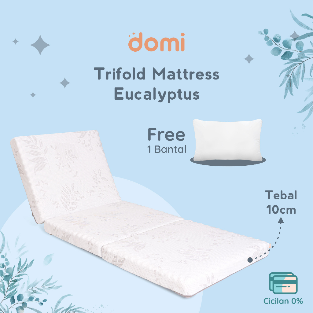 Domi Kasur Trifold Eucalyptus FREE Bantal - Kasur Busa Lipat Tiga Lantai