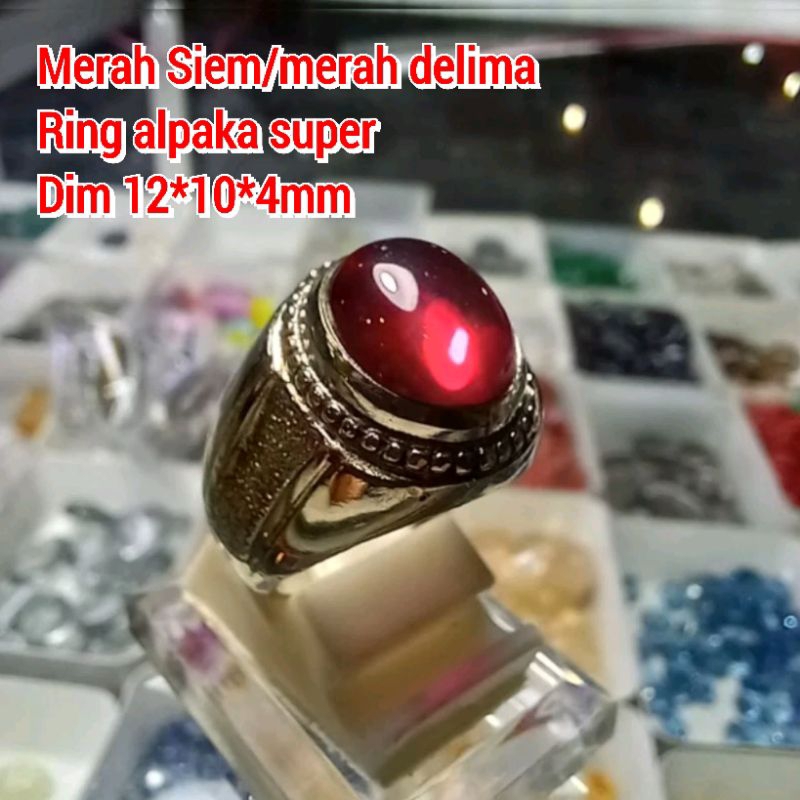 CINCIN BATU MERAH DELIMA MERAH SIEM RING ALPAKA SUPER