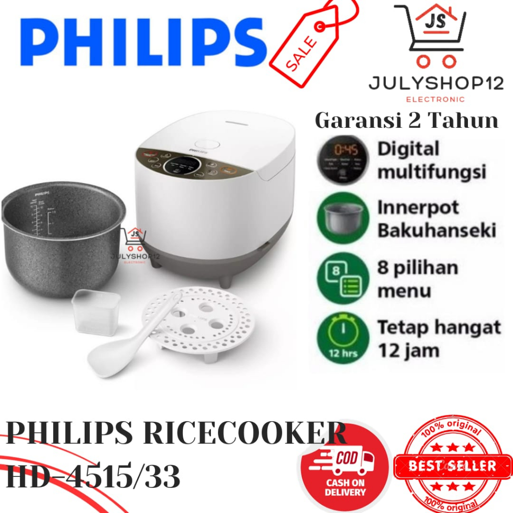 PHILIPS RICECOOKER DIGITAL TYPE HD-4515/33 PUTIH / HD4515 / HD-4515 PUTIH MAGICCOM DIGITAL 8 MENU GA