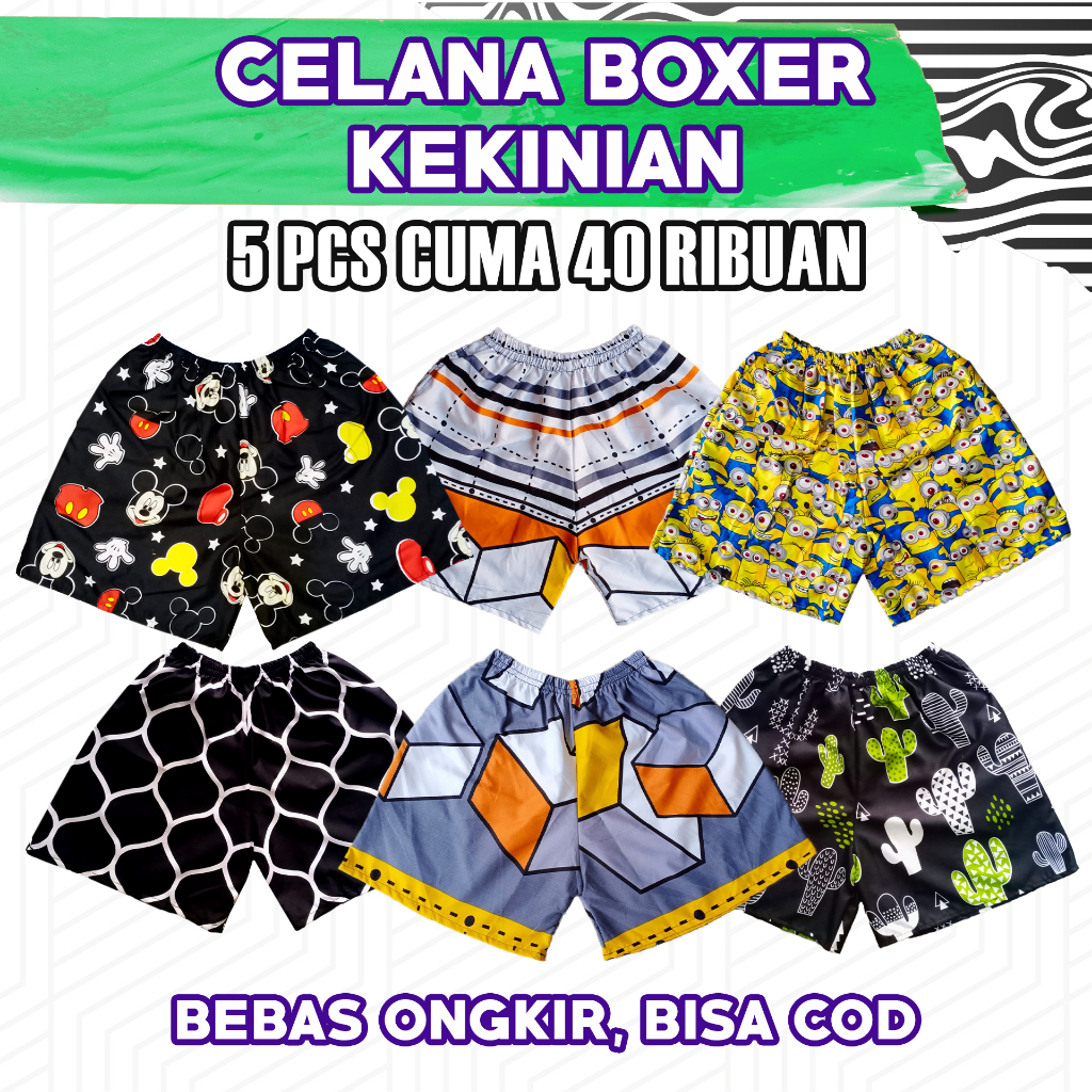 Celana Pendek Pria 5 Pcs Boxer Murah Kekinian Boxer Pria Wanita Murah Celana Kolor BB Maks 65kg