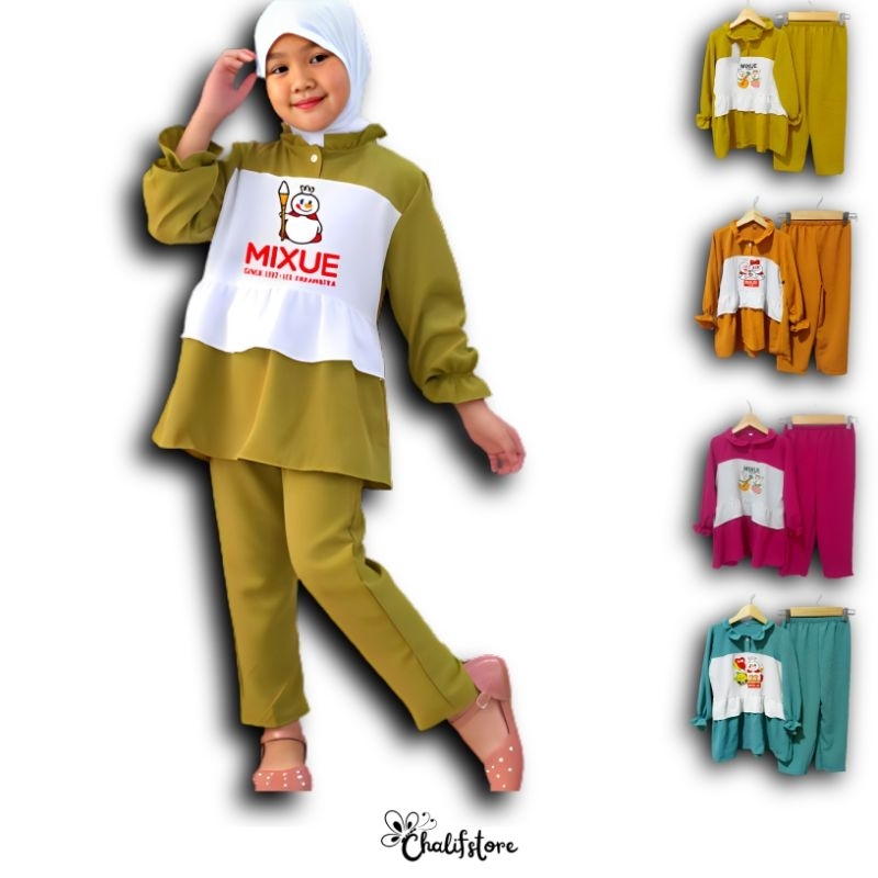 BAJU SETELAN ANAK PEREMPUAN MIXUE USIA 3-9 TAHUN