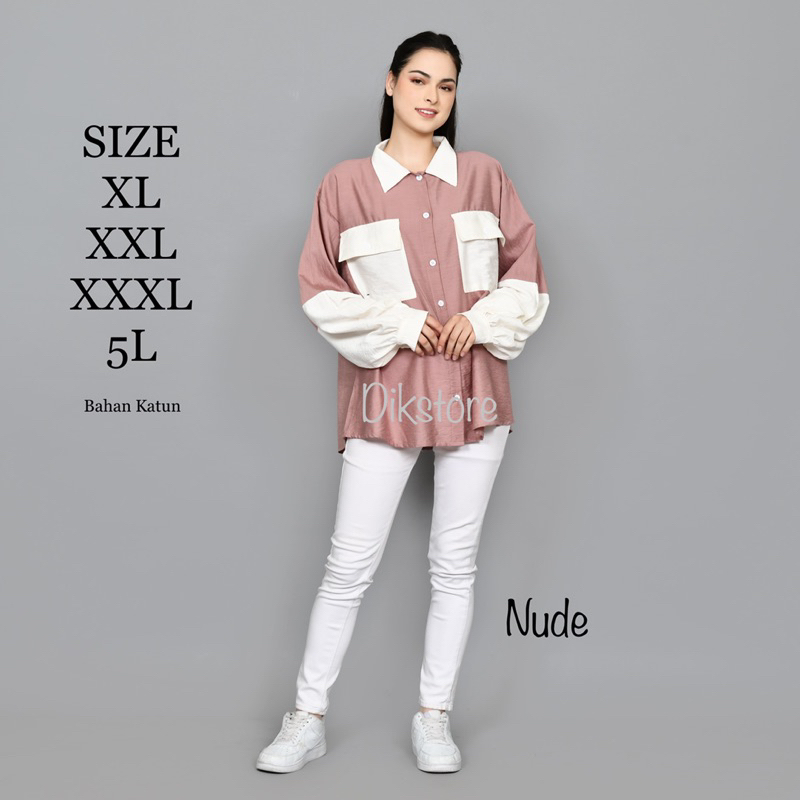 Ayko Kemeja Wanita Jumbo Oversize Bahan Adem Katun linen