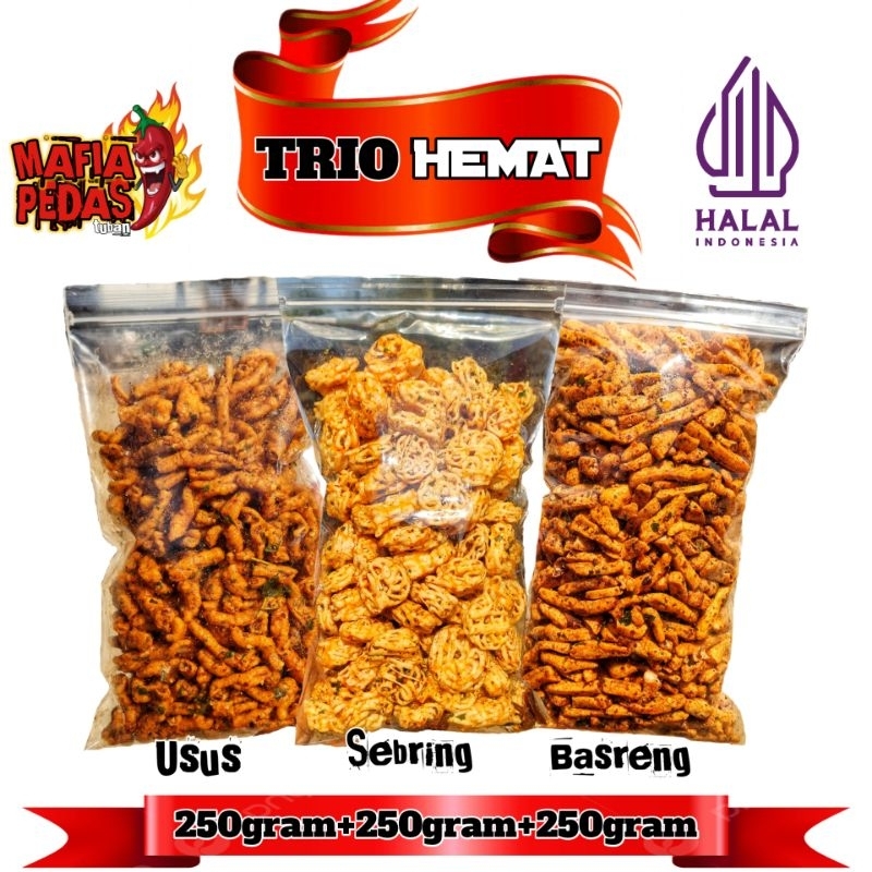 

Trio hemat Usus krispi & Sebring & Basreng multipack 250gram