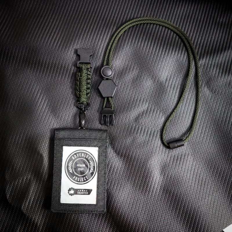 

Lanyard ID Card Tali Paracord Tactical Militer Polri Frame Kanvas Snaphook Alloy Besi Premium