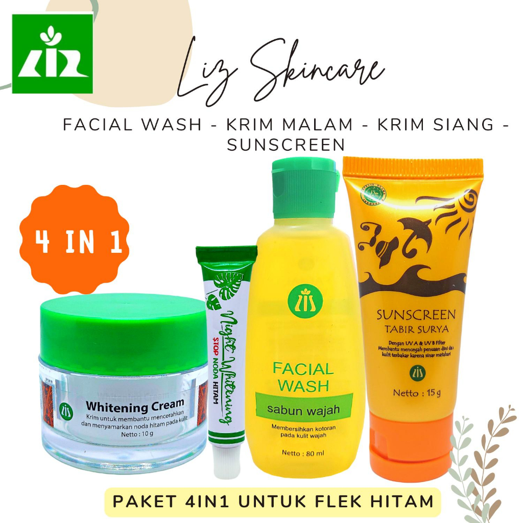 Paket Flek Hitam 4in1 Liz Skincare Night Whitening Cream / Krim Pemutih Malam dr listiani - Liz Skin
