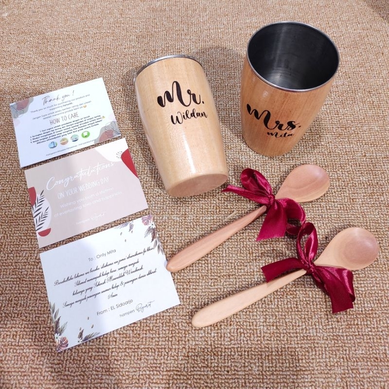 Moonmarket Kado Pernikahan Gelas Kayu Stainless / Hampers Pernikahan / Kado Wedding / Kado Unik
