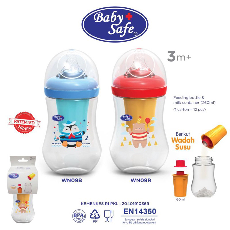 Baby Safe Botol Susu Bayi + Milk Container Tempat Wadah Susu Sufor 260ml Traveling 2in1