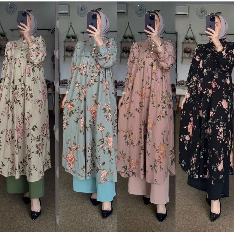 Bwy - one set long tunik wanita azalea setelan tunik panjang wanita rayon