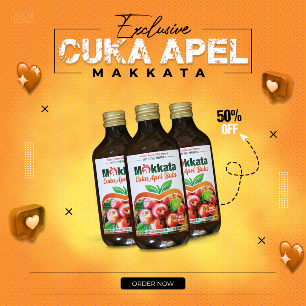 CUKA APEL MAKKATA MURNI 330 ML (BOTOL KACA) HALAL MUI Produk Indonesia Bagus Untuk  Detoksifikasi As