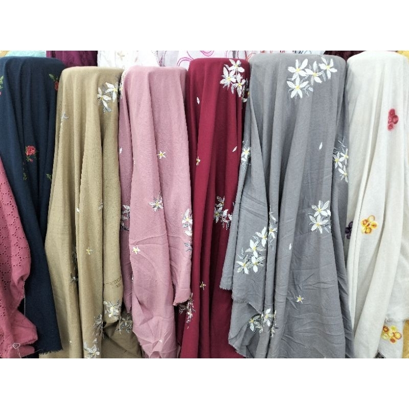 kain bahan katun linen bordir