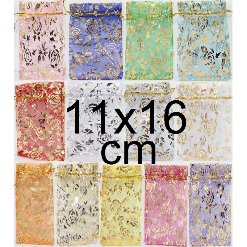 

Organza Bag Motif 11x16 cm Rose, Kantong Serut Organza, Organza Pouch