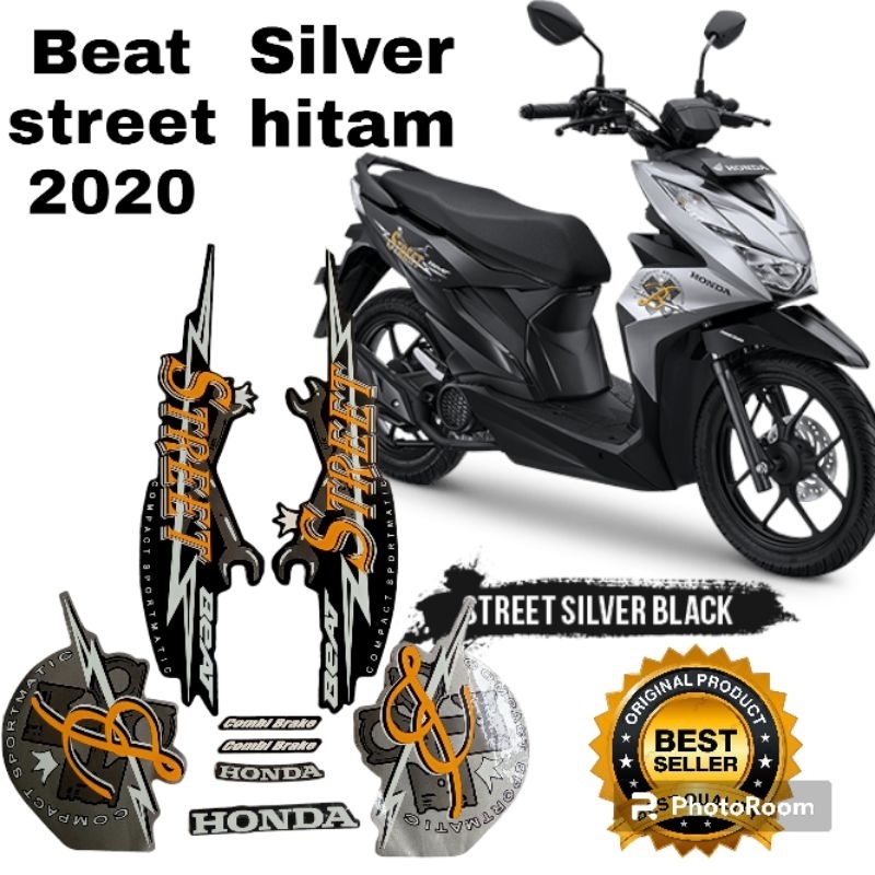 striping honda beat street 2020 silver hitam, stiker lis body motor beat street 2020 hitam silver