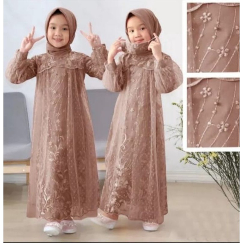 Baju Kebaya Dress Gamis Liana Anak Perempuan Modern Muslim Tile Dot mutiara Import Kekinian 10 Tahun