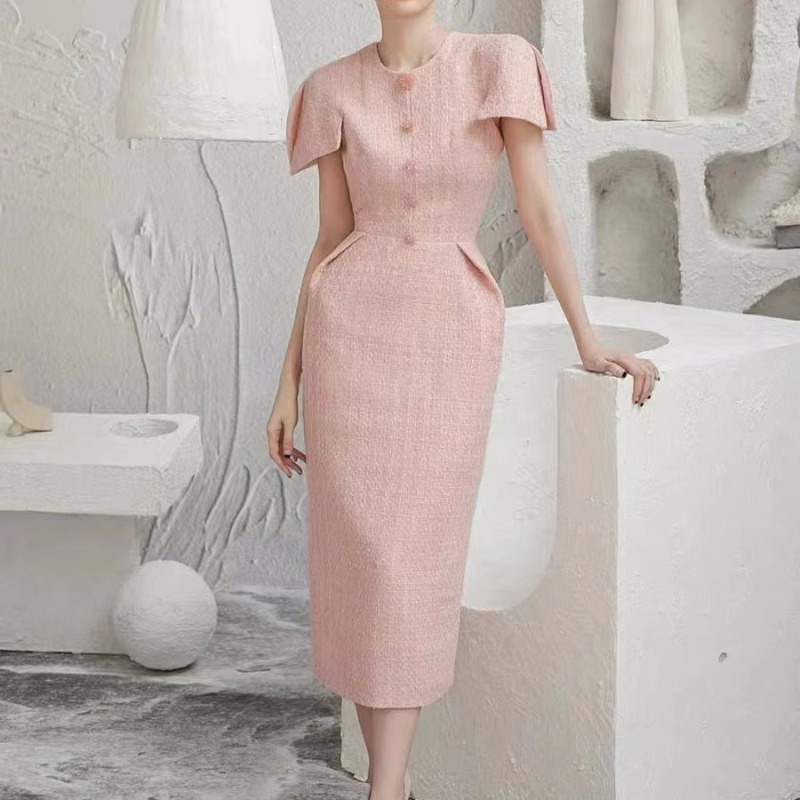 FW23-071019 Terusan Wanita. Women's Fashion Elegant Tweed Hip Skirt Dress