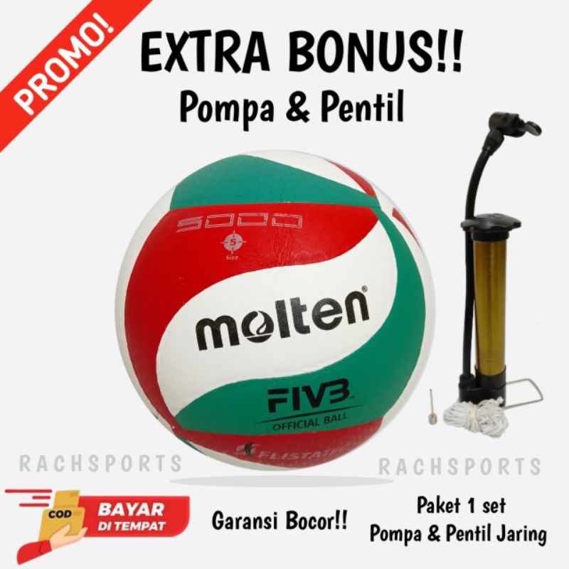 MOLTEN Bola Voli Grade ORIGINAL Molten 5000 Outdoor Indoor Bahan Lembut