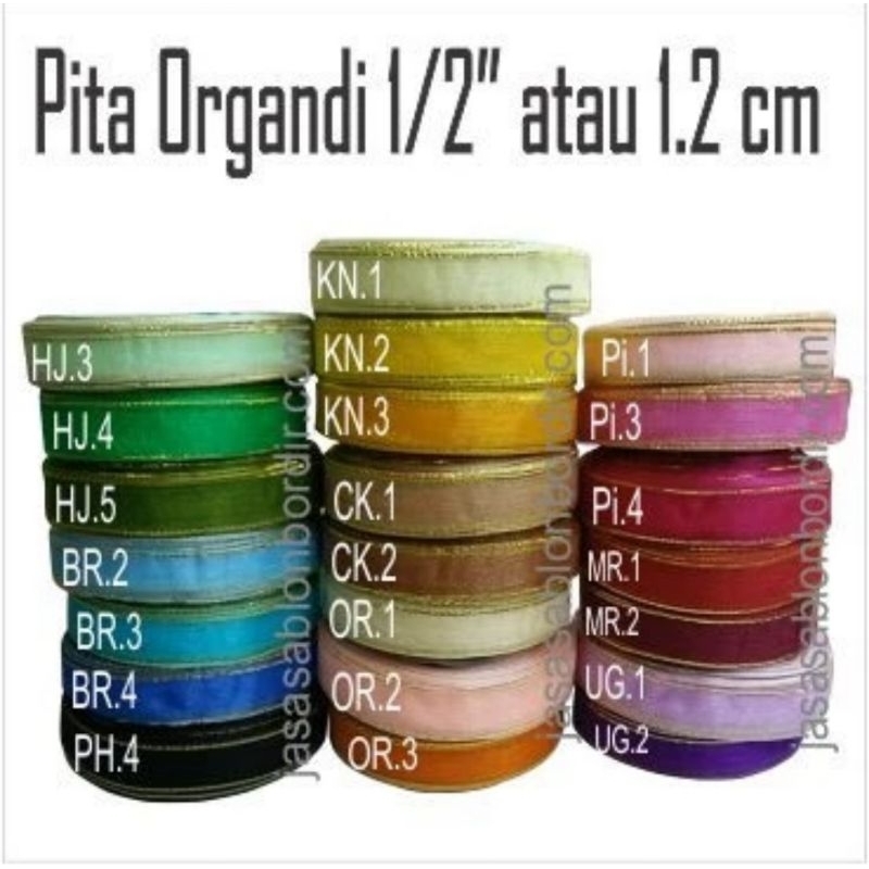 

Pita Organdi list emas 0,5 inch atau 1,2 cm