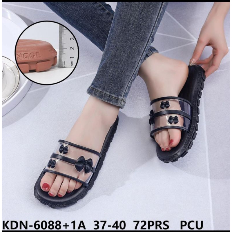 Sandal Selop Jelly Wanita Transparan Pita 6088
